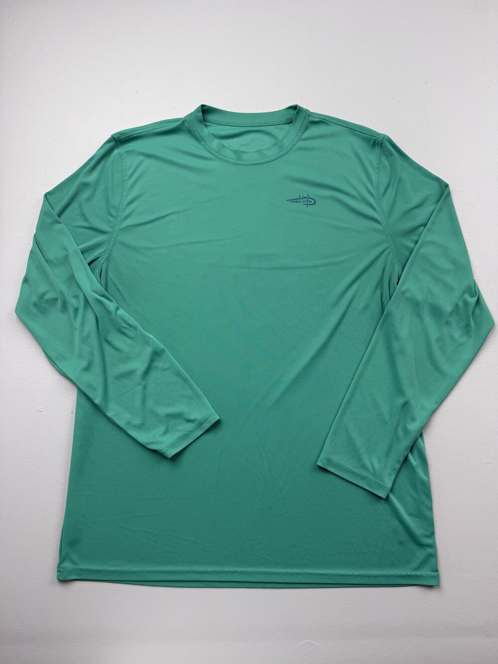 Reel Life Shirt Mens Green Long Sleeve Performance Fishing Moisture Wicking Read